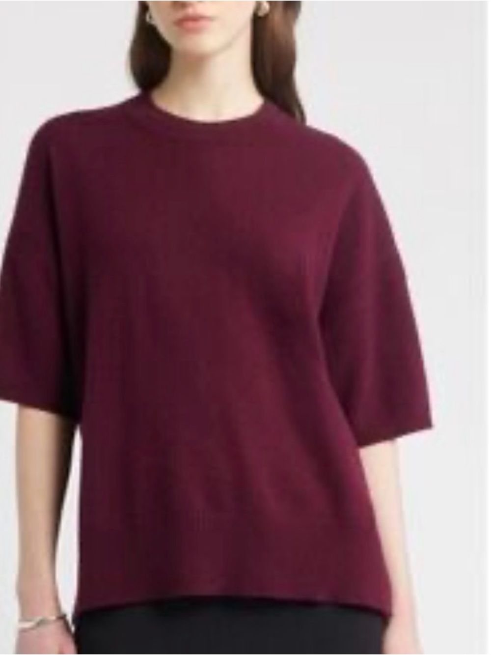 J. Crew Oversized Crewneck Short-Sleeve Lamb's Wool Sweater Burgundy Size M